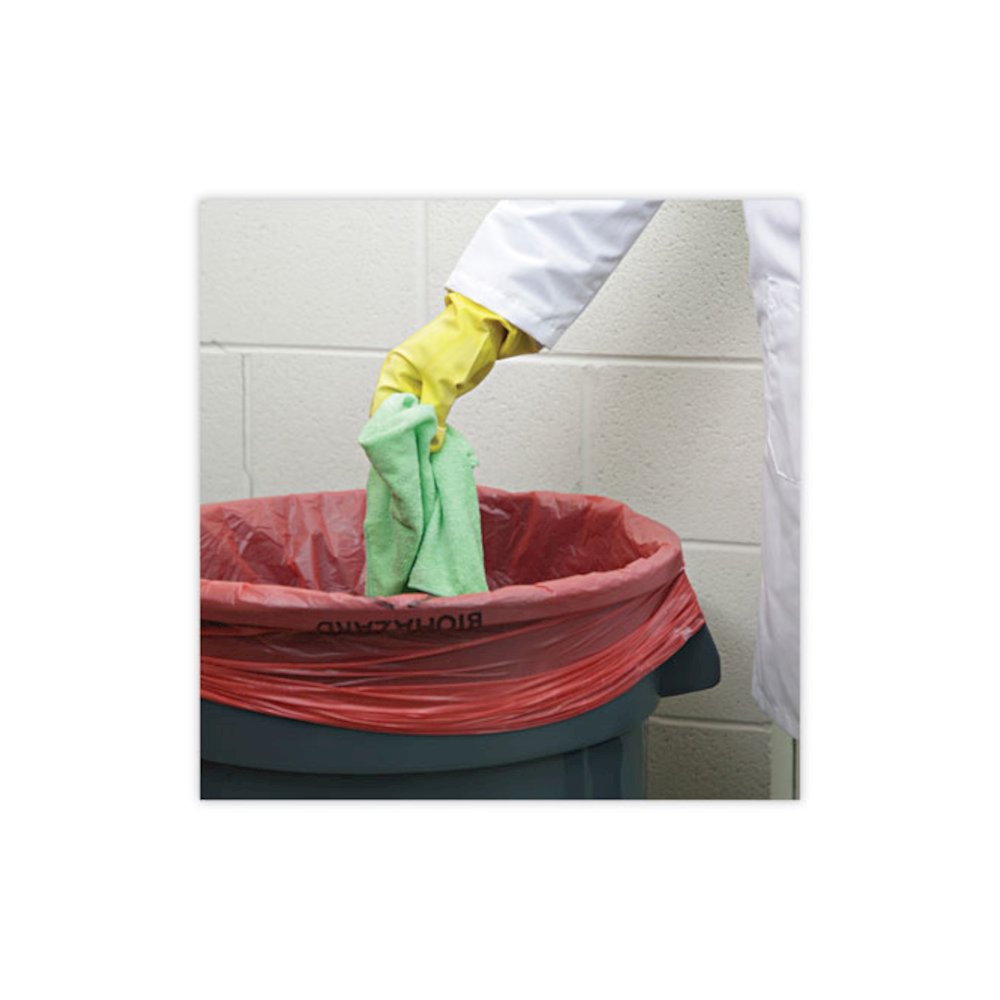 Linear Low Density Health Care Trash Can Liners, 33 gal, 1.3 mil, 33" x 39", Red, Flat Pack, 150/Carton. Picture 5