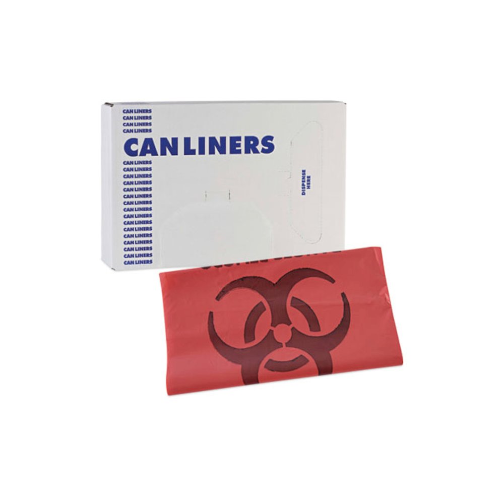 Linear Low Density Health Care Trash Can Liners, 33 gal, 1.3 mil, 33" x 39", Red, Flat Pack, 150/Carton. Picture 7