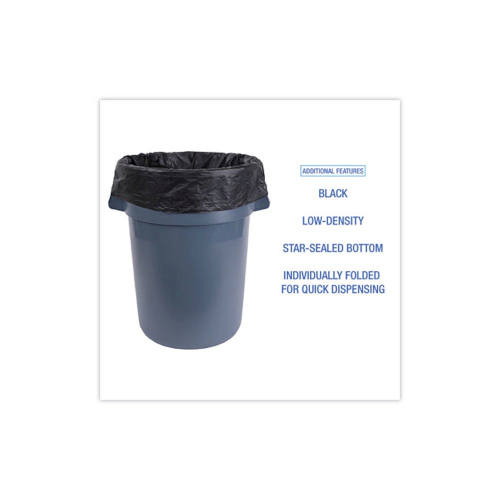 Linear Low Density Industrial Can Liners, 30 gal, 0.65 mil, 30" x 36", Black, Flat Pack, 200/Carton. Picture 3