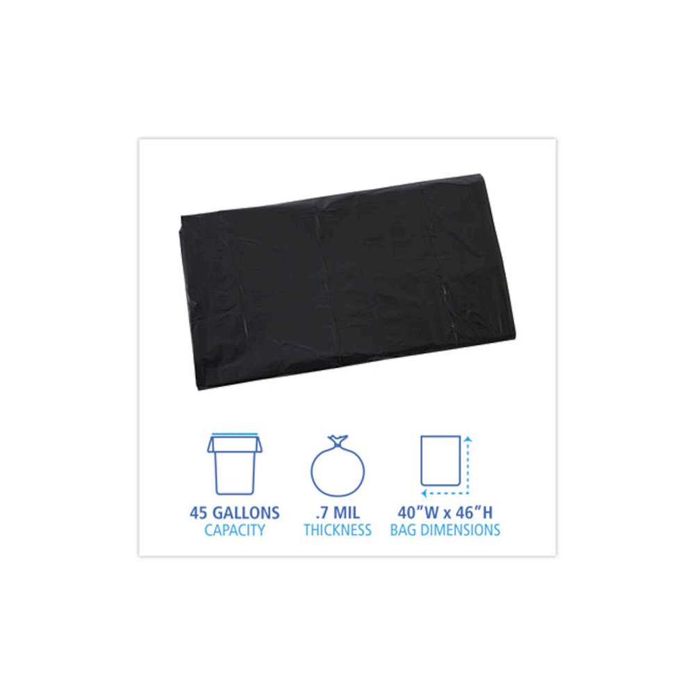 Linear Low Density Industrial Can Liners, 45 gal, 0.7 mil, 40" x 46", Black, Flat Pack, 100/Carton. Picture 2