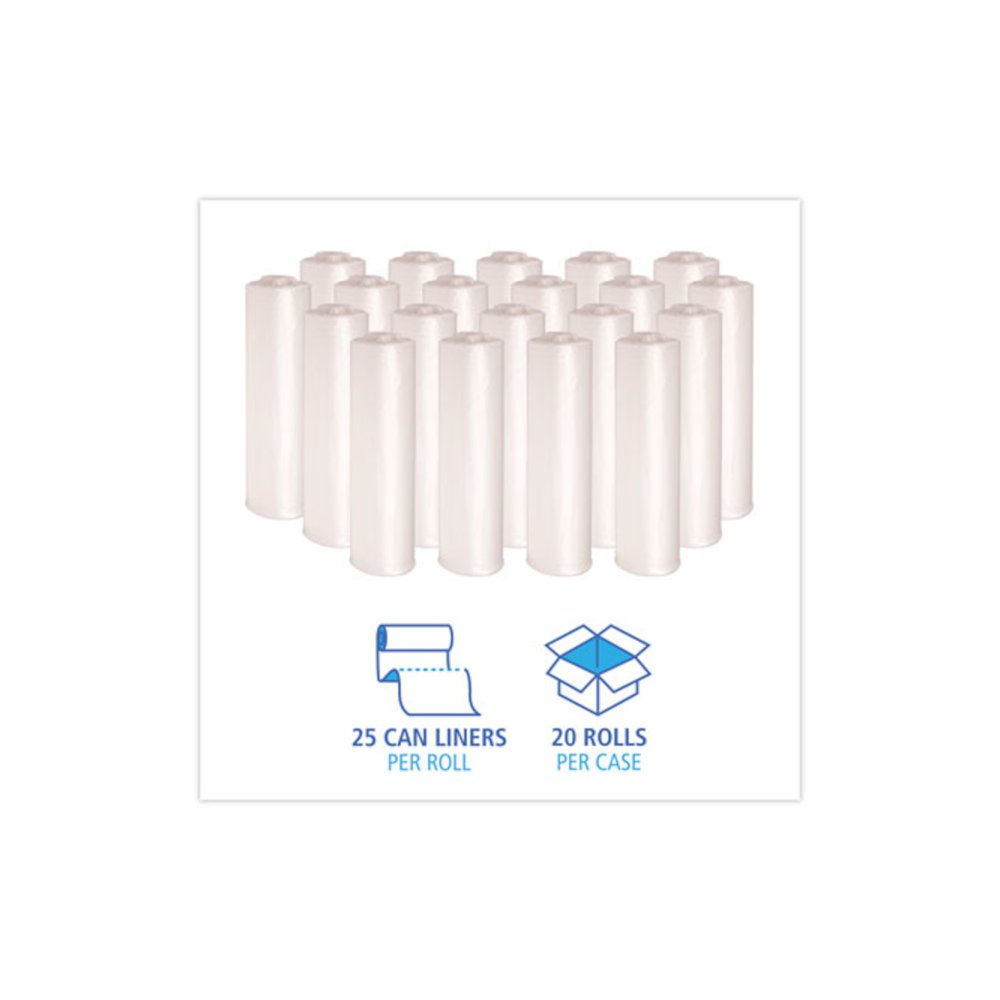 High Density Industrial Can Liners Coreless Rolls, 30 gal, 16 mic, 30" x 37", Natural, Perforated, 25 Bags/Roll, 20 Rolls/CT. Picture 3