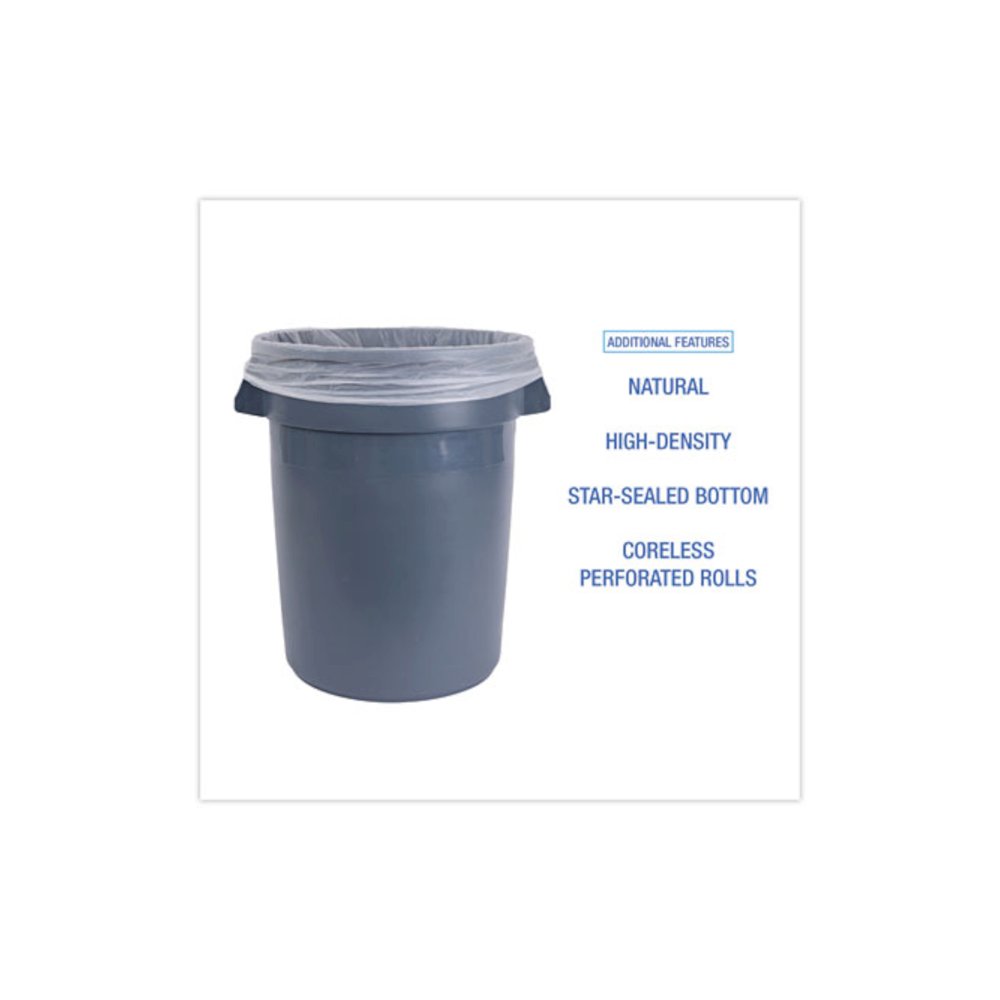 High Density Industrial Can Liners Coreless Rolls, 30 gal, 16 mic, 30" x 37", Natural, Perforated, 25 Bags/Roll, 20 Rolls/CT. Picture 4