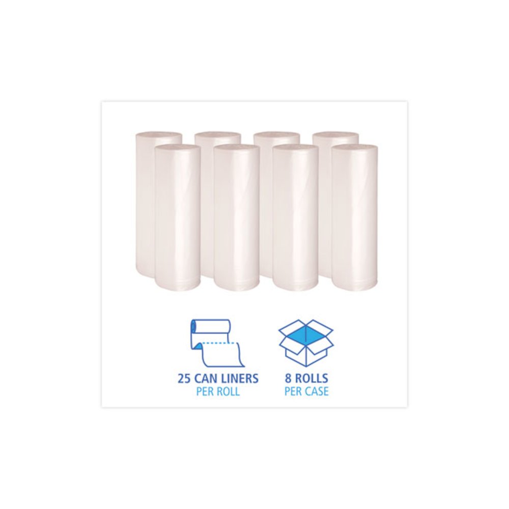 High Density Industrial Can Liners Coreless Rolls, 60 gal, 16 mic, 38" x 60", Natural, Perforated, 25 Bags/Roll, 8 Rolls/CT. Picture 3