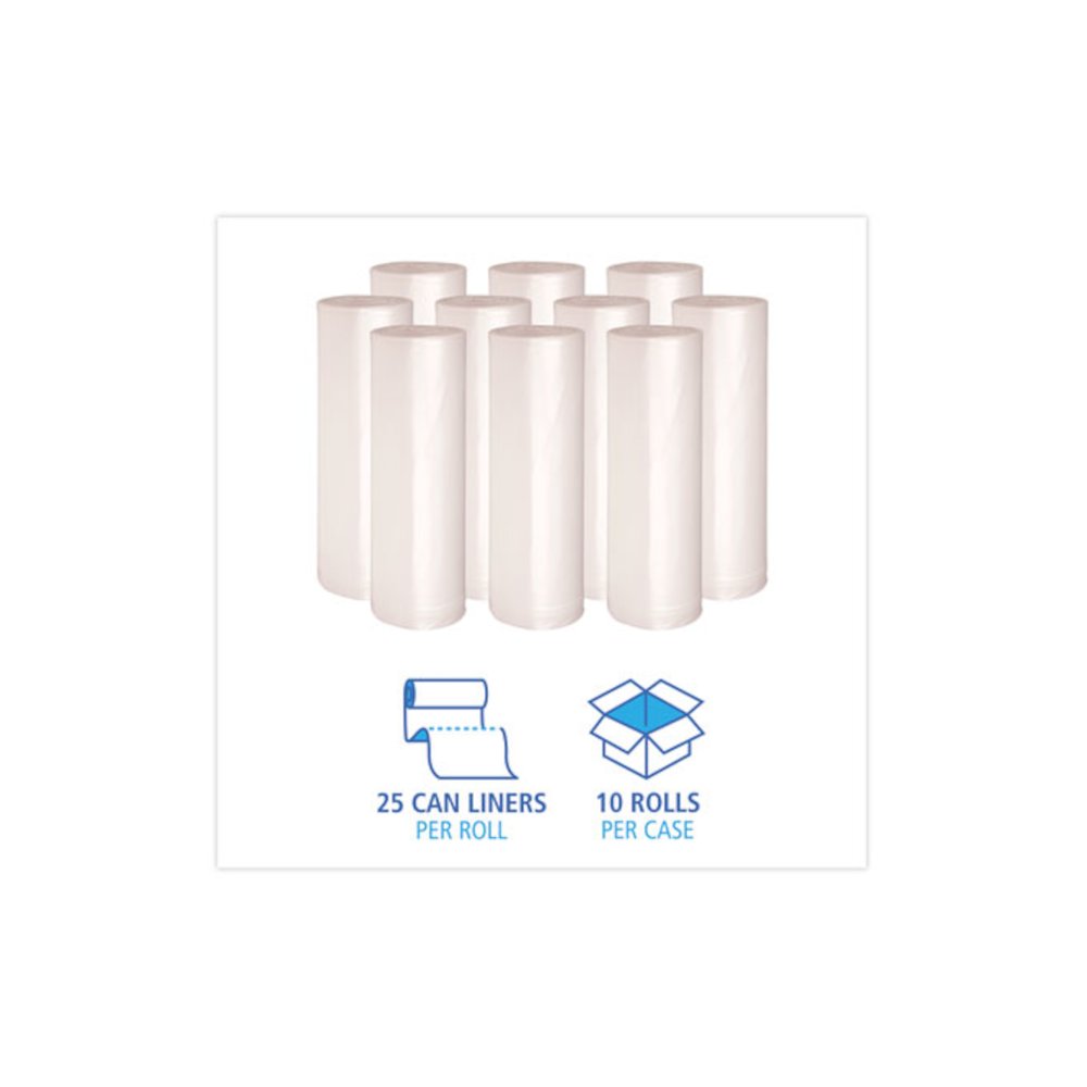 High Density Industrial Can Liners Coreless Rolls, 45 gal, 13 mic, 40" x 48", Natural, Perforated, 25 Bags/Roll, 10 Rolls/CT. Picture 3
