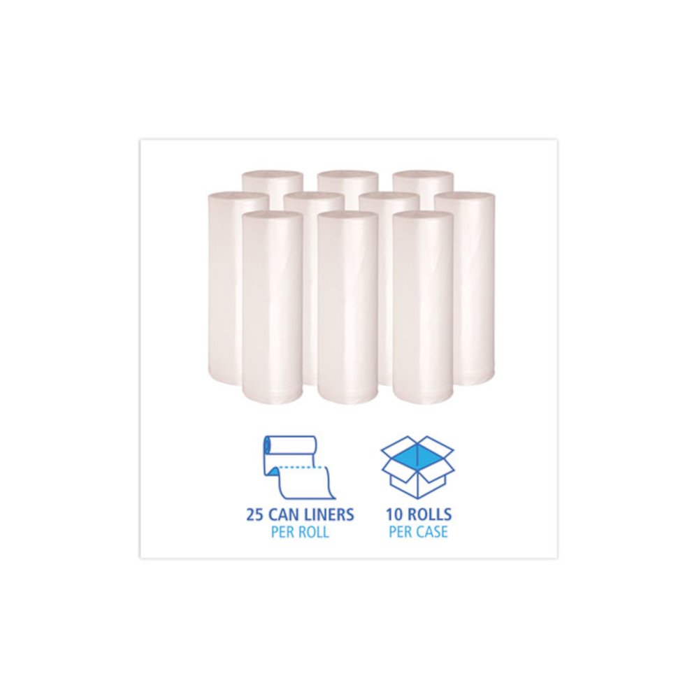 High Density Industrial Can Liners Coreless Rolls, 45 gal, 16 mic, 40" x 48", Natural, Perforated, 25 Bags/Roll, 10 Rolls/CT. Picture 3