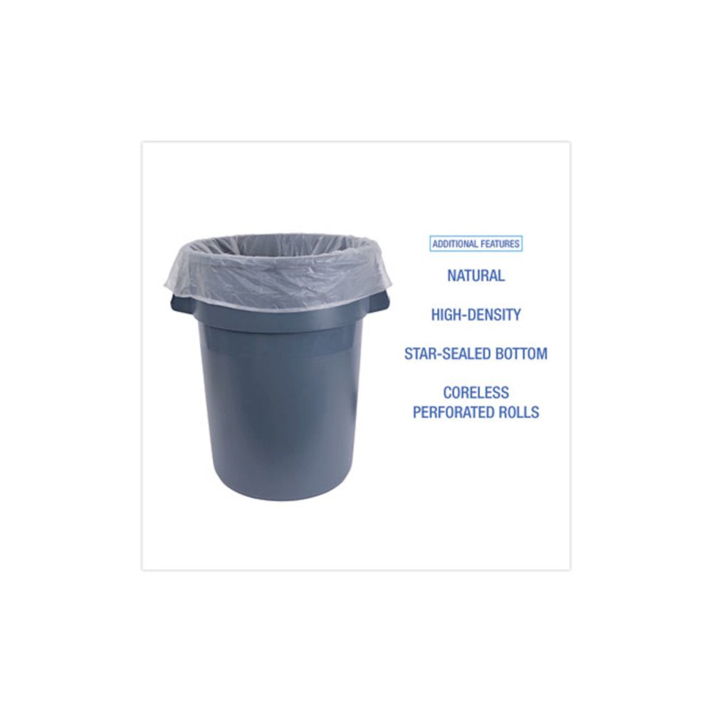 High Density Industrial Can Liners Coreless Rolls, 45 gal, 16 mic, 40" x 48", Natural, Perforated, 25 Bags/Roll, 10 Rolls/CT. Picture 6