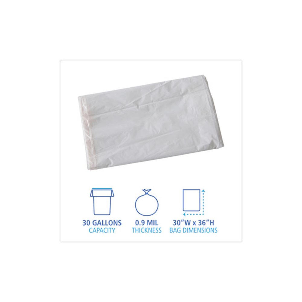 Linear Low Density Industrial Can Liners, 30 gal, 0.9 mil, 30" x 36", White, Flat Pack, 100/Carton. Picture 2