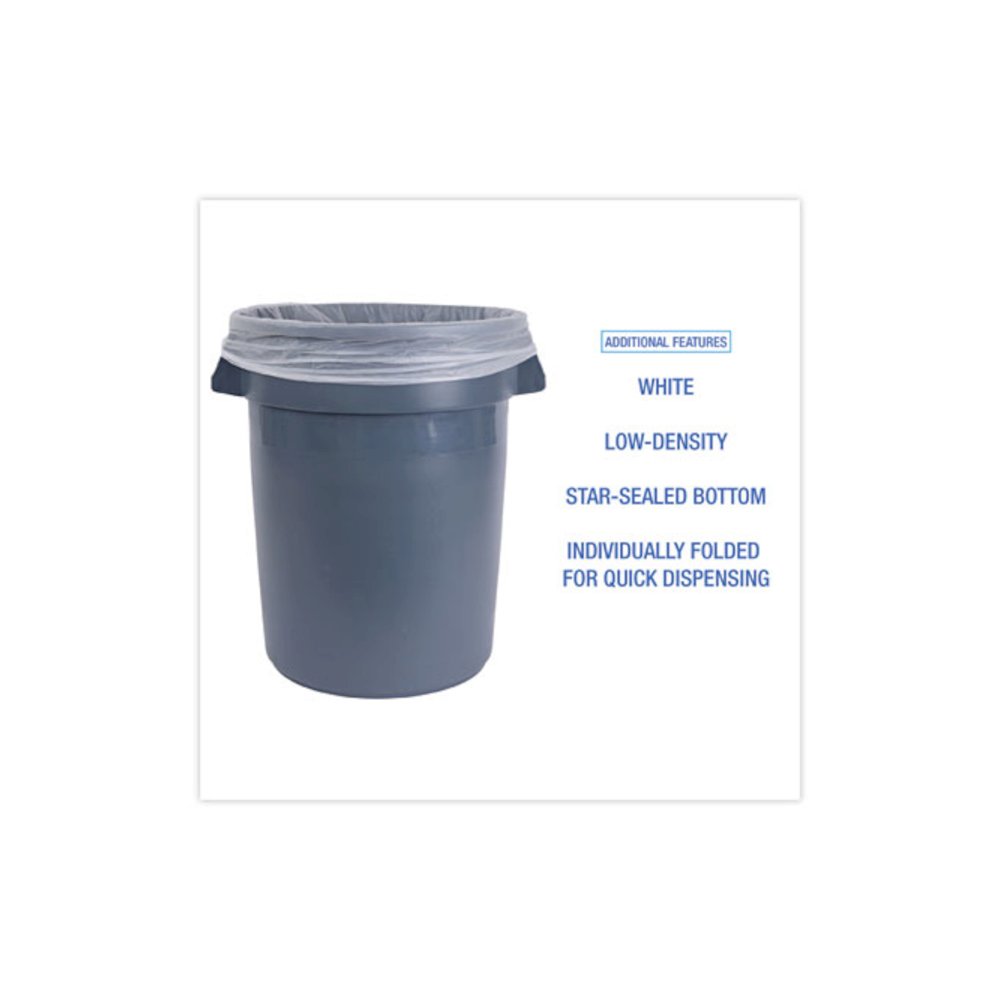Linear Low Density Industrial Can Liners, 30 gal, 0.9 mil, 30" x 36", White, Flat Pack, 100/Carton. Picture 4