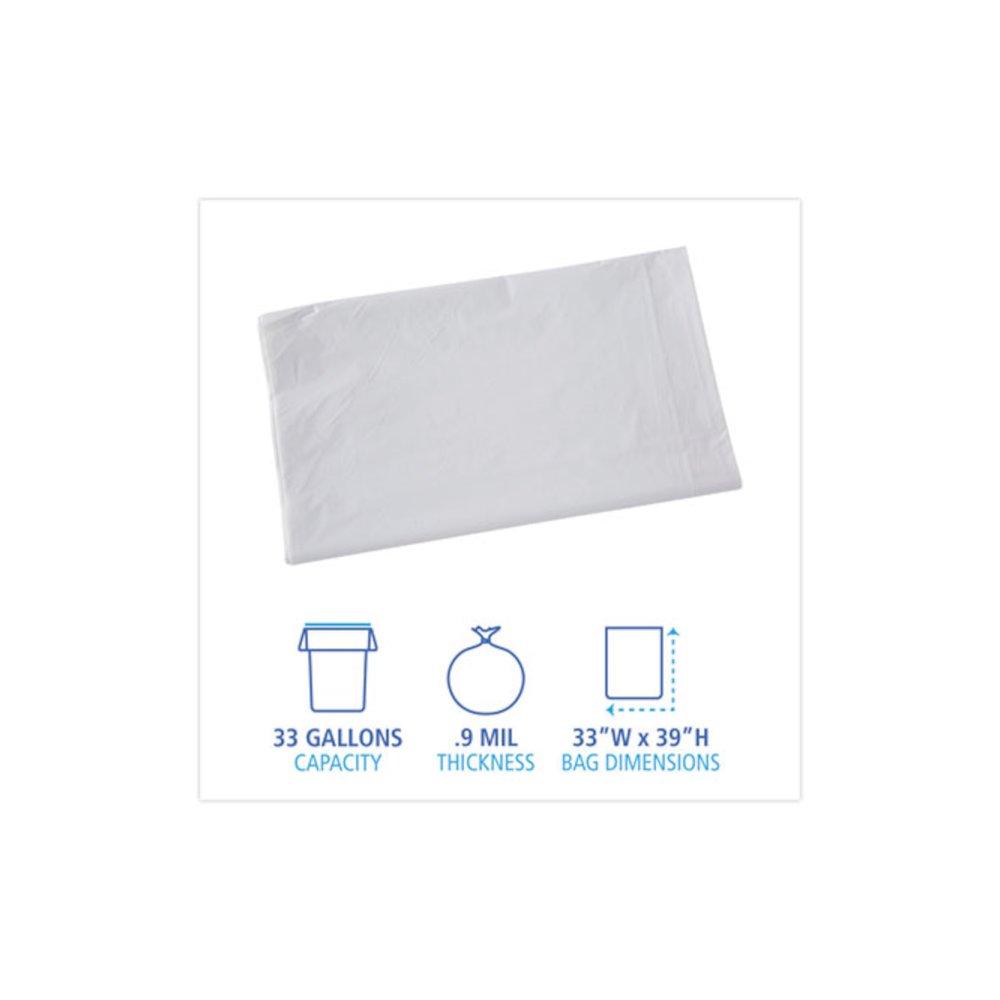 Linear Low Density Industrial Can Liners, 33 gal, 0.9 mil, 33" x 39", White, Flat Pack, 100/Carton. Picture 2