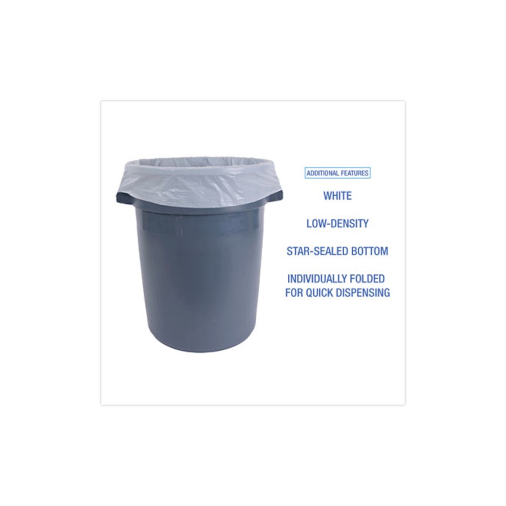 Linear Low Density Industrial Can Liners, 33 gal, 0.9 mil, 33" x 39", White, Flat Pack, 100/Carton. Picture 4