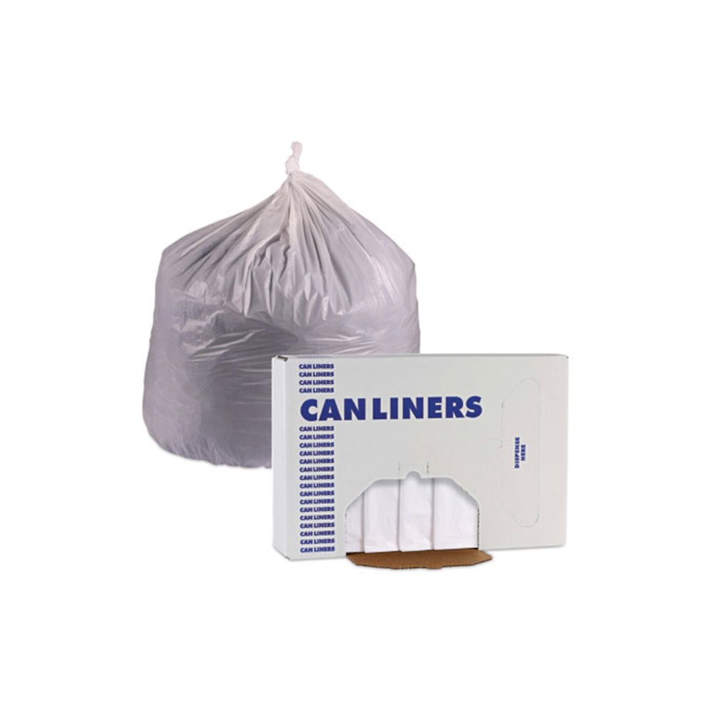 Linear Low Density Industrial Can Liners, 33 gal, 0.9 mil, 33" x 39", White, Flat Pack, 100/Carton. Picture 6