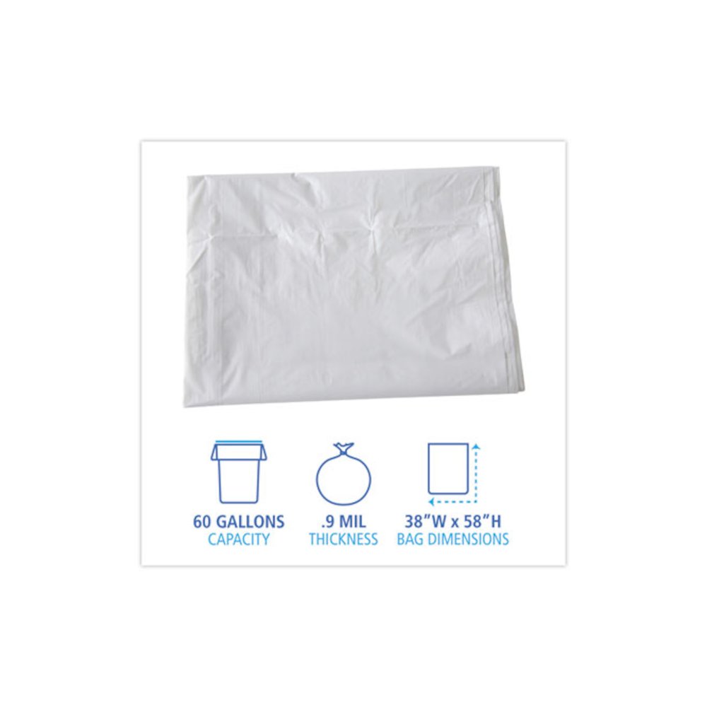 Linear Low Density Industrial Can Liners, 60 gal, 0.9 mil, 38" x 58", White, Flat Pack, 100/Carton. Picture 2