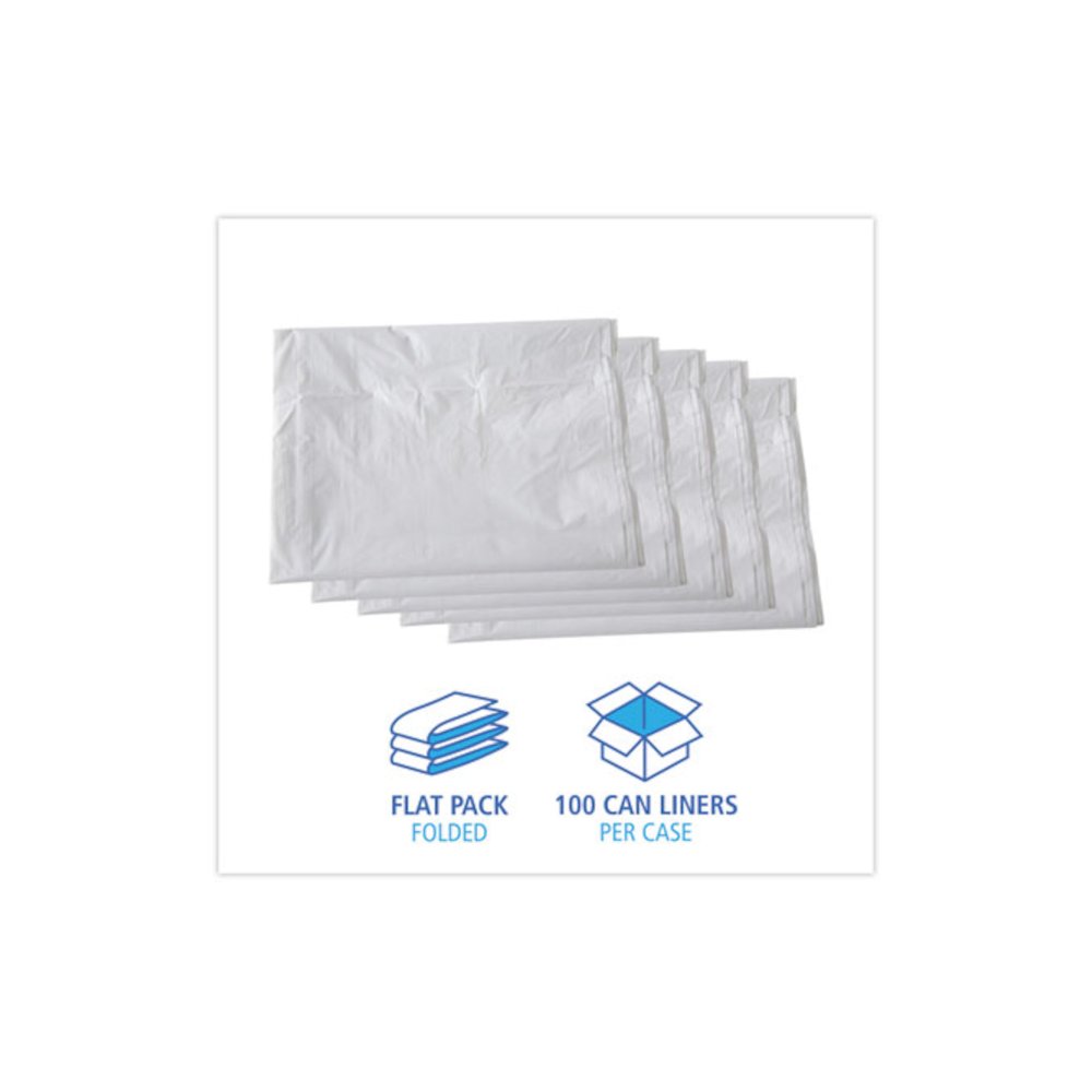 Linear Low Density Industrial Can Liners, 60 gal, 0.9 mil, 38" x 58", White, Flat Pack, 100/Carton. Picture 3