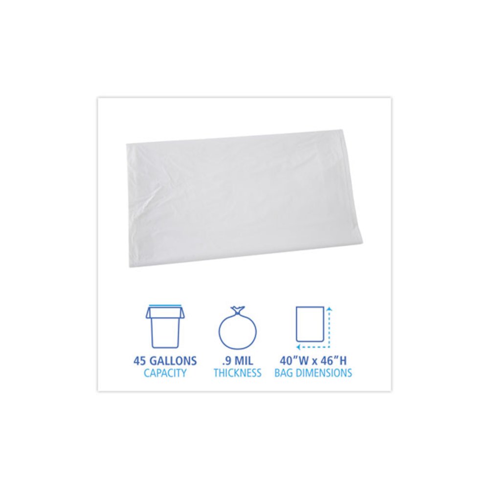 Linear Low Density Industrial Can Liners, 45 gal, 0.9 mil, 40" x 46", White, Flat Pack, 100/Carton. Picture 2