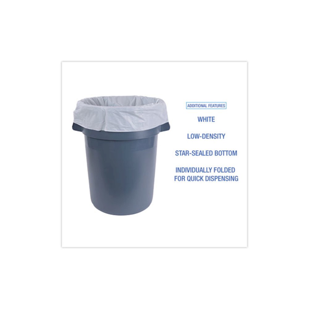 Linear Low Density Industrial Can Liners, 45 gal, 0.9 mil, 40" x 46", White, Flat Pack, 100/Carton. Picture 4