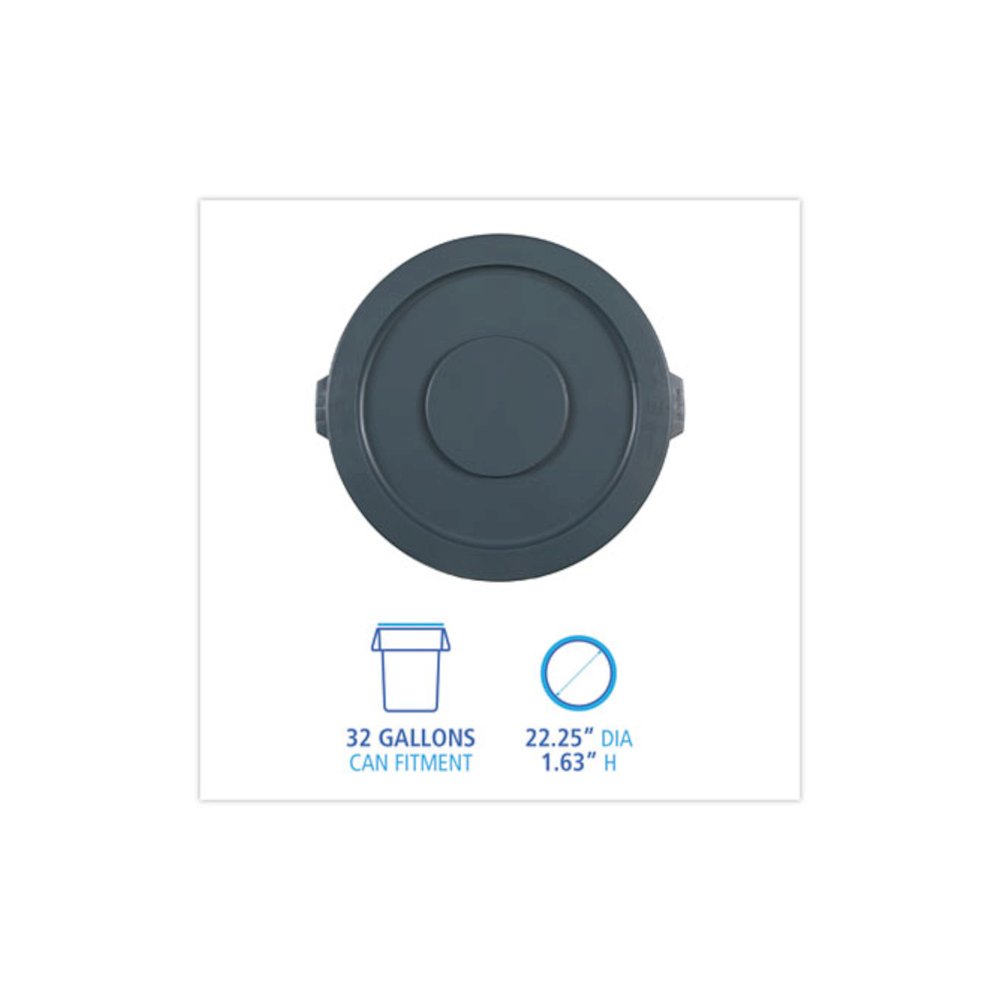 Lids for 32 gal Waste Receptacle, Flat-Top, Round, Plastic, Gray. Picture 2