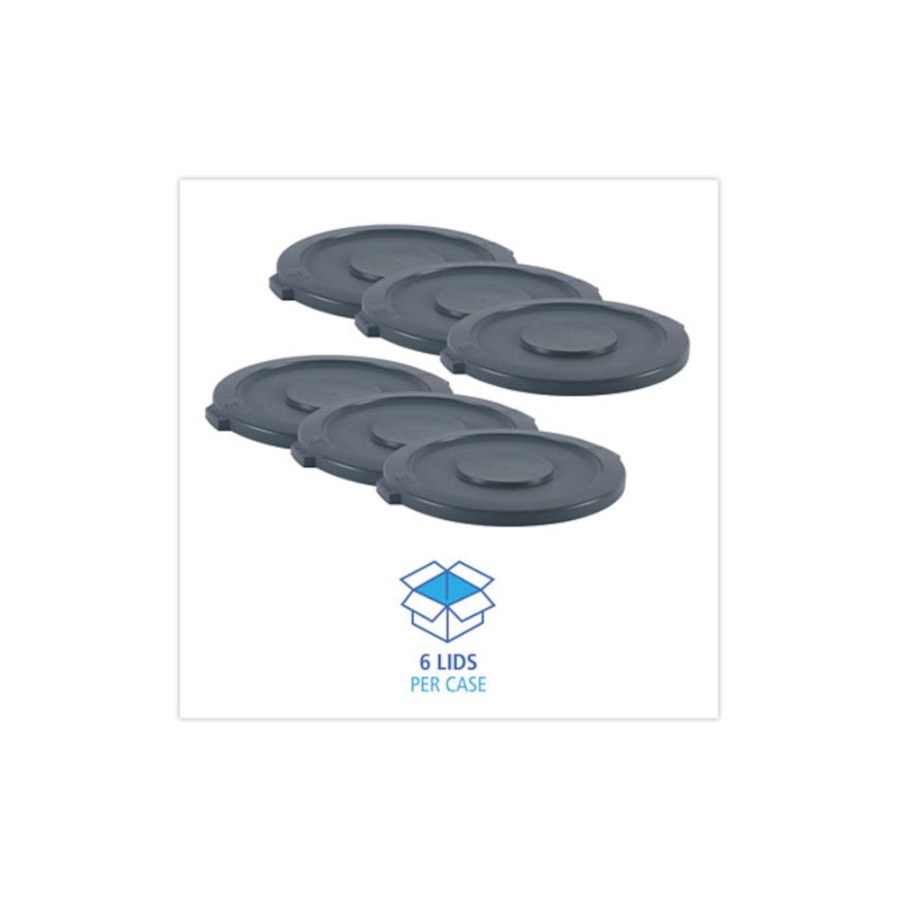 Lids for 32 gal Waste Receptacle, Flat-Top, Round, Plastic, Gray. Picture 3