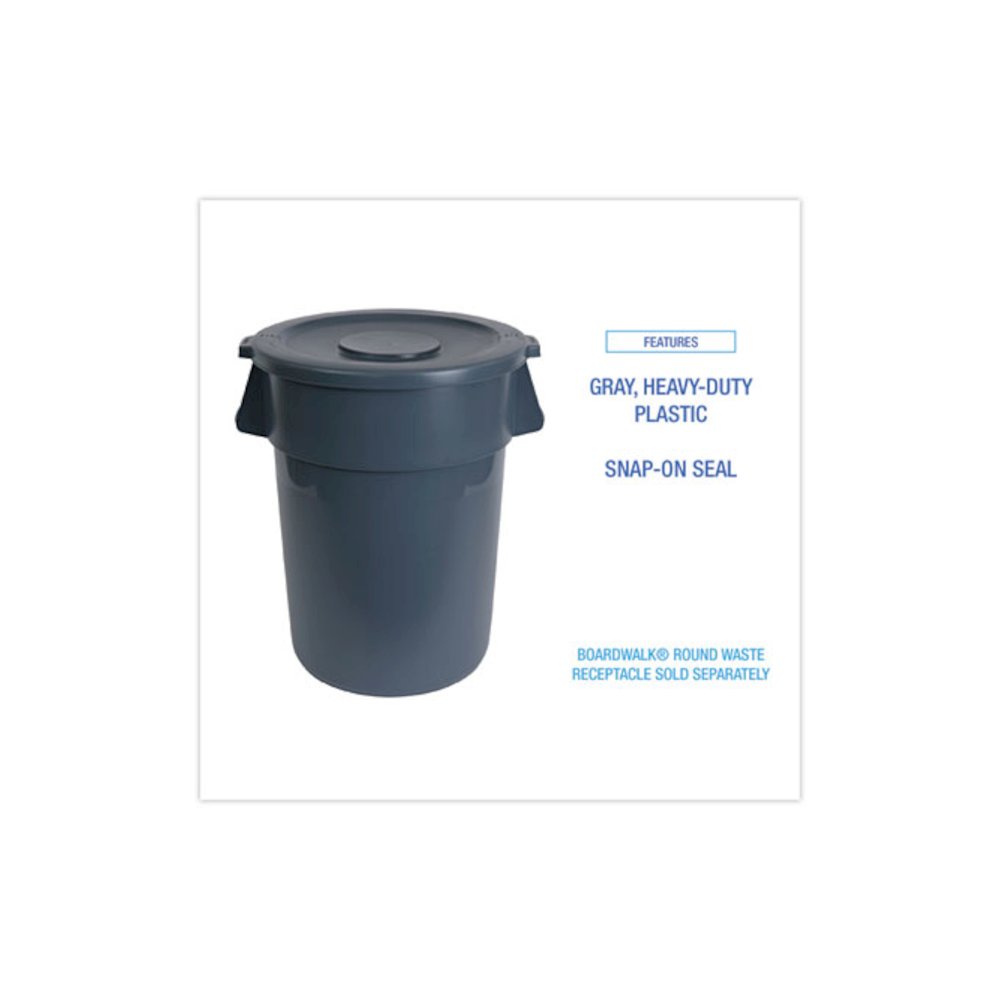 Lids for 32 gal Waste Receptacle, Flat-Top, Round, Plastic, Gray. Picture 4