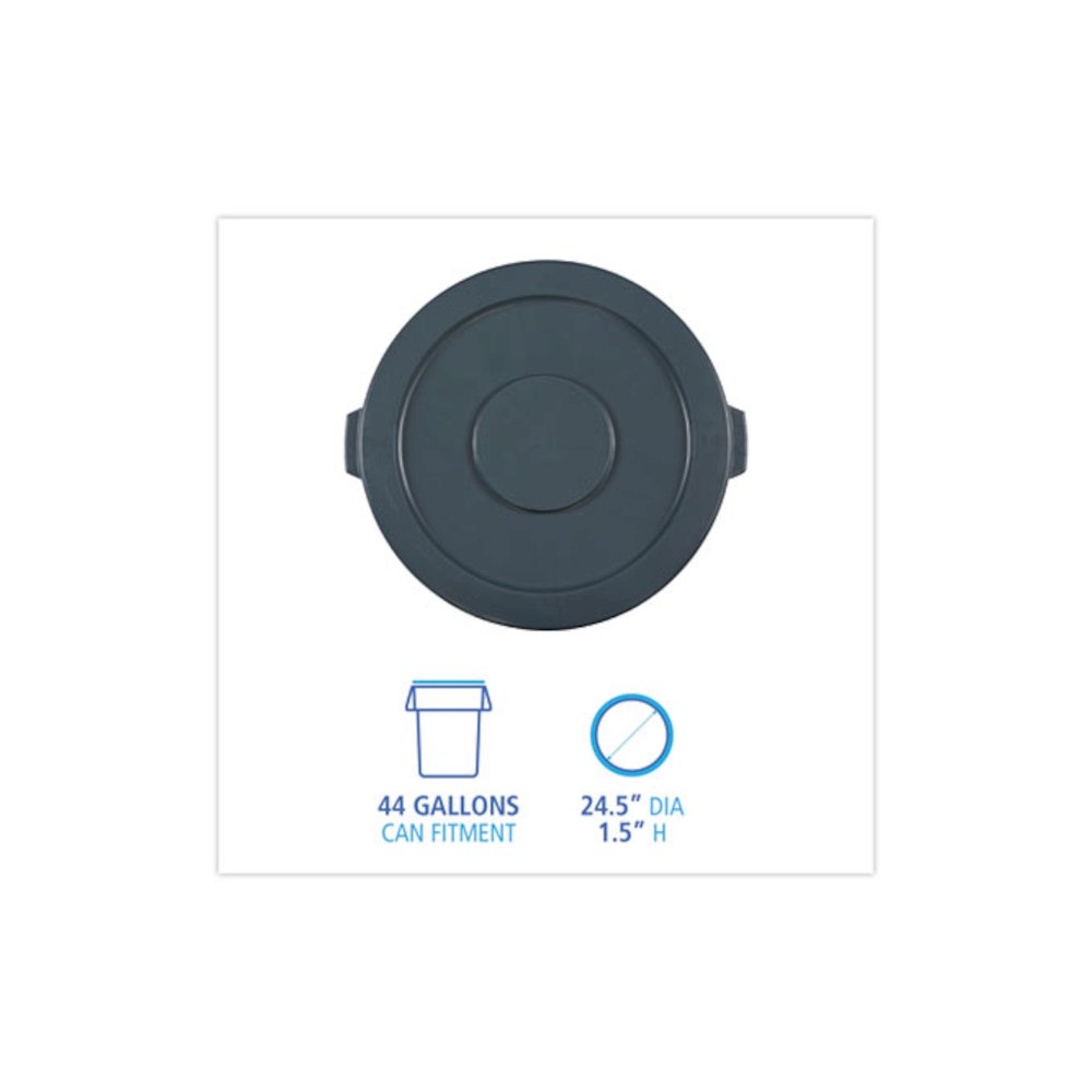 Lids for 44 gal Waste Receptacles, Flat-Top, Round, Plastic Gray. Picture 2