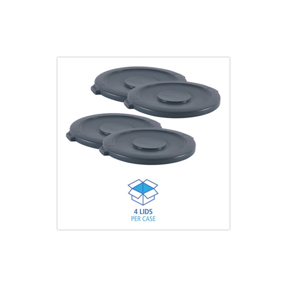 Lids for 44 gal Waste Receptacles, Flat-Top, Round, Plastic Gray. Picture 3