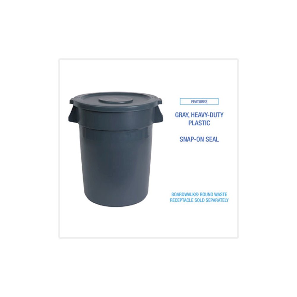 Lids for 44 gal Waste Receptacles, Flat-Top, Round, Plastic Gray. Picture 4