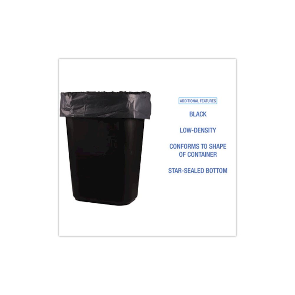 Low-Density Waste Can Liners, 16 gal, 1 mil, 24" x 32", Black, Perforated Roll, 10 Bags/Roll, 15 Rolls/Carton. Picture 4