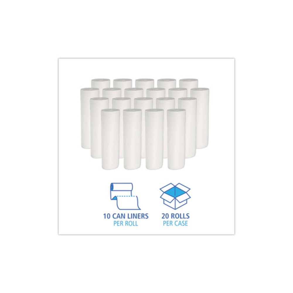 Low-Density Waste Can Liners, 30 gal, 0.5 mil, 30" x 36", White, Perforated Roll, 10 Bags/Roll, 20 Rolls/Carton. Picture 3