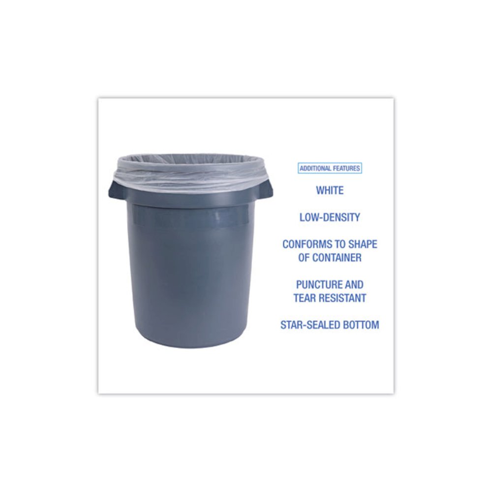 Low-Density Waste Can Liners, 30 gal, 0.5 mil, 30" x 36", White, Perforated Roll, 10 Bags/Roll, 20 Rolls/Carton. Picture 4