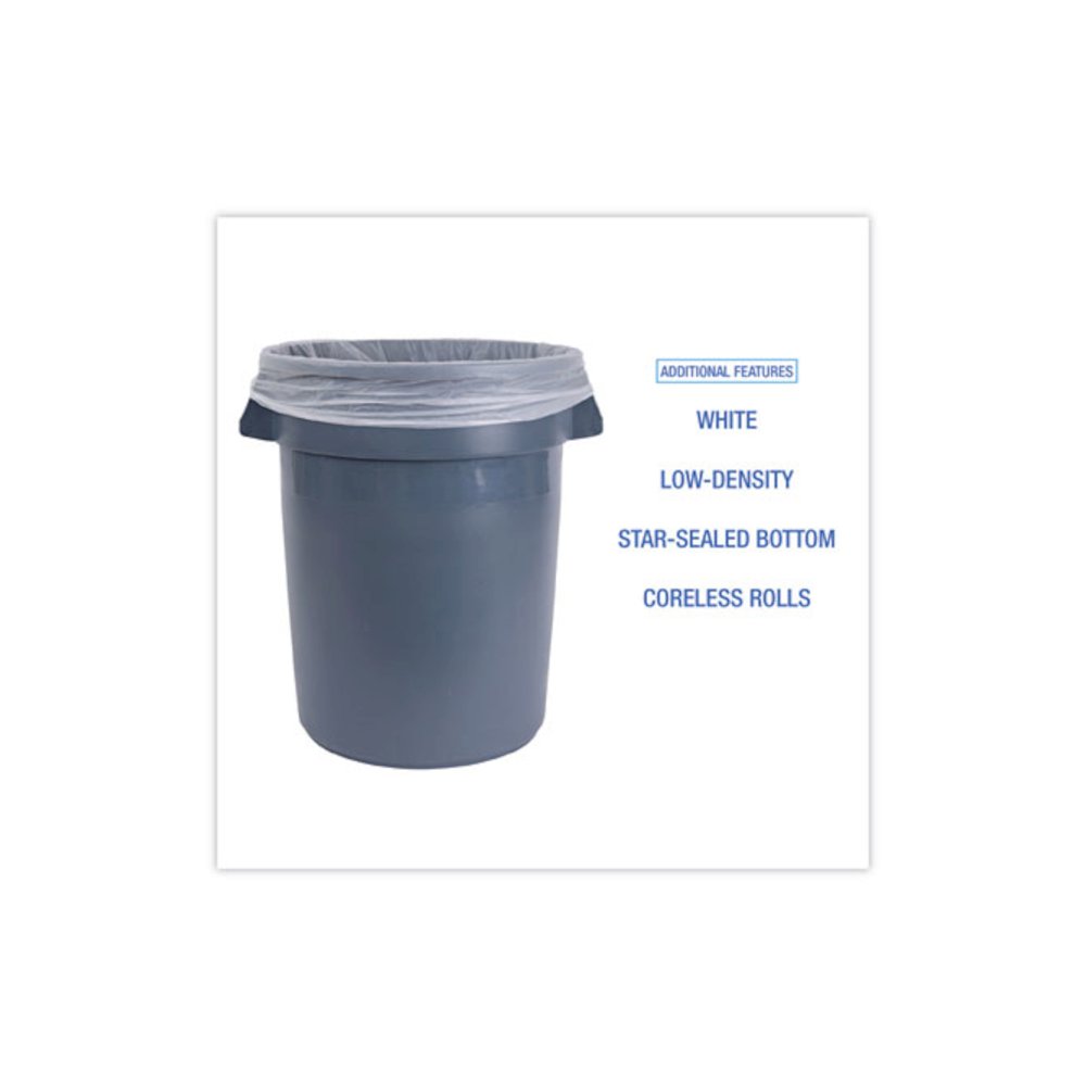 Low-Density Waste Can Liners, 33 gal, 0.6 mil, 33" x 39", White, Perforated Roll, 25 Bags/Roll, 6 Rolls/Carton. Picture 4