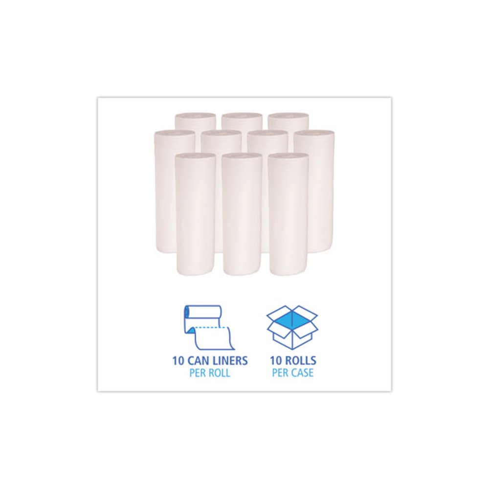 Low-Density Waste Can Liners, 60 gal, 0.5 mil, 38" x 58", White, Perforated Roll, 10 Bags/Roll, 10 Rolls/Carton. Picture 3