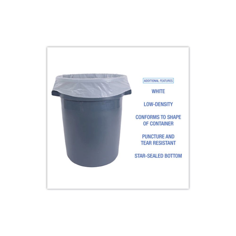 Low-Density Waste Can Liners, 60 gal, 0.5 mil, 38" x 58", White, Perforated Roll, 10 Bags/Roll, 10 Rolls/Carton. Picture 4