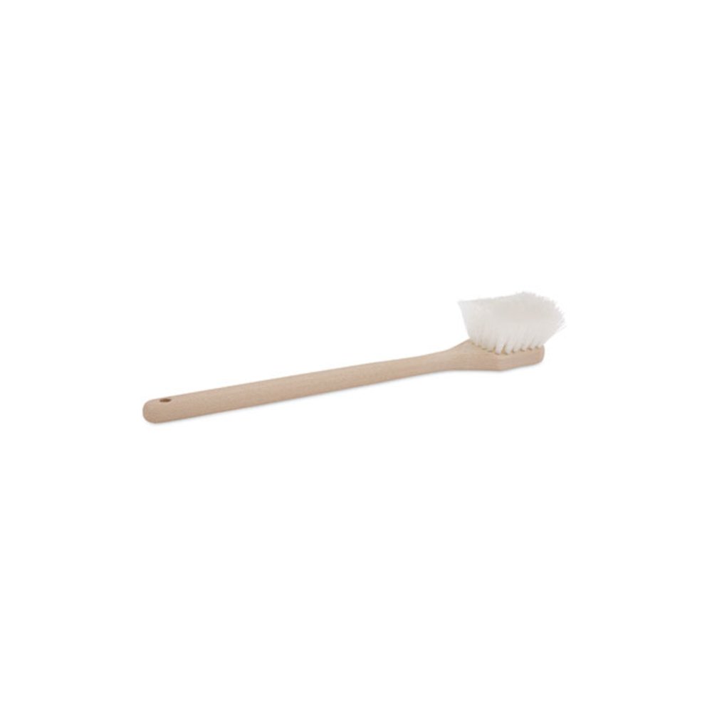 Utility Brush, Cream Nylon Bristles, 5.5" Brush, 14.5" Tan Plastic Handle. Picture 1