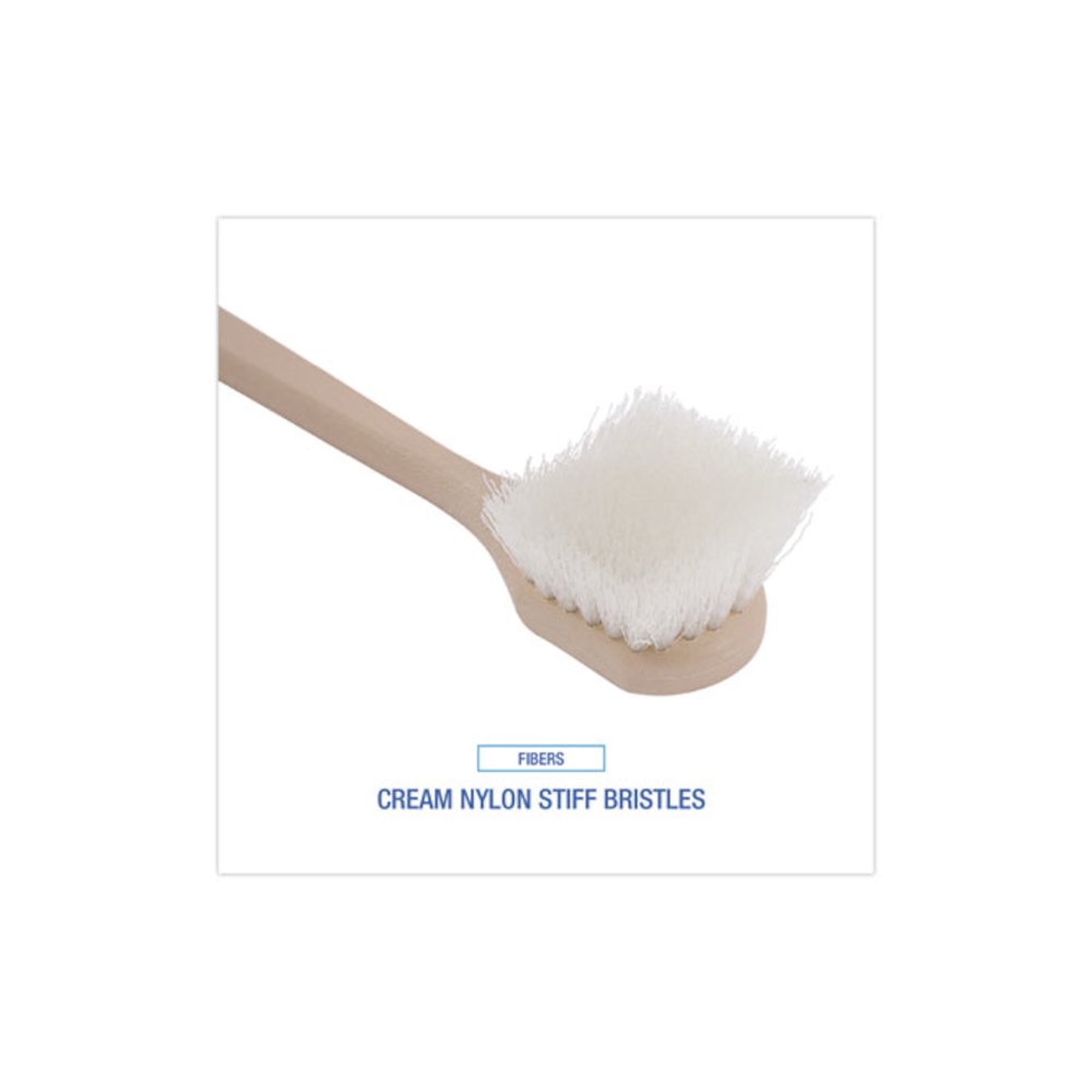 Utility Brush, Cream Nylon Bristles, 5.5" Brush, 14.5" Tan Plastic Handle. Picture 4