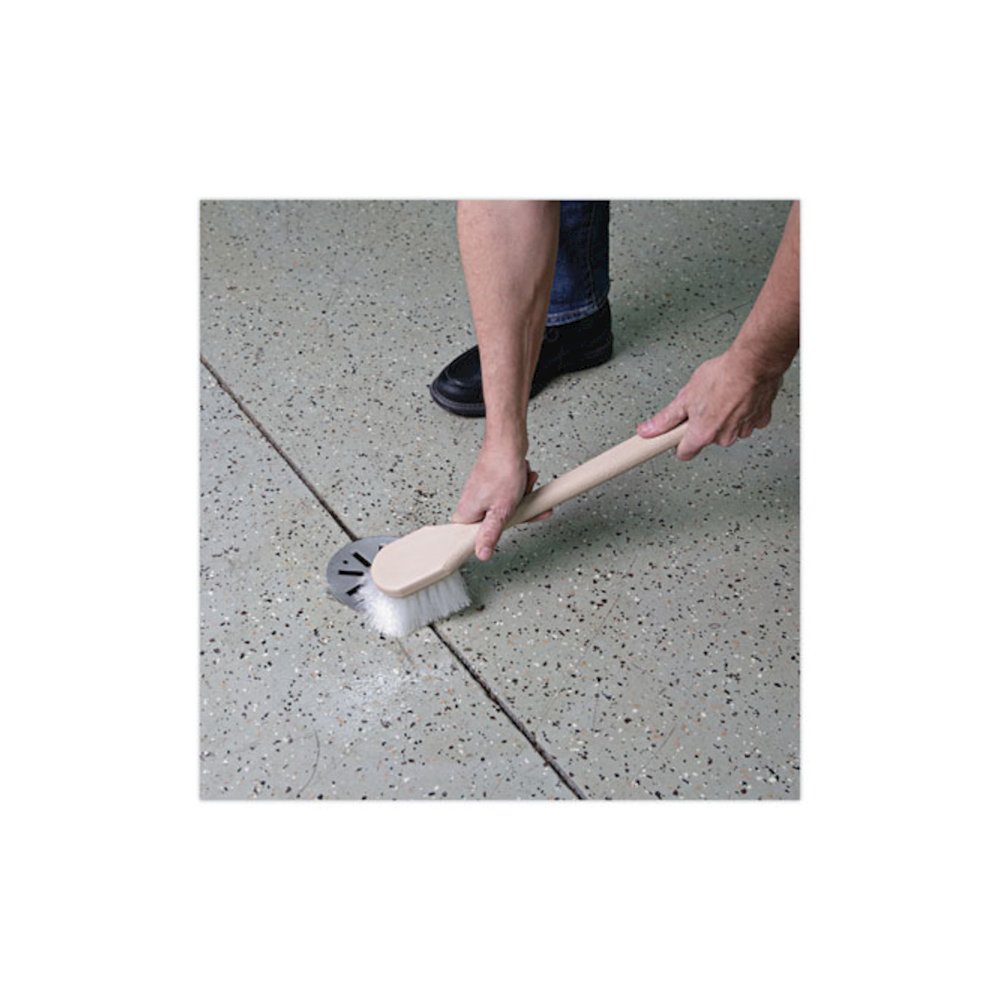 Utility Brush, Cream Nylon Bristles, 5.5" Brush, 14.5" Tan Plastic Handle. Picture 5