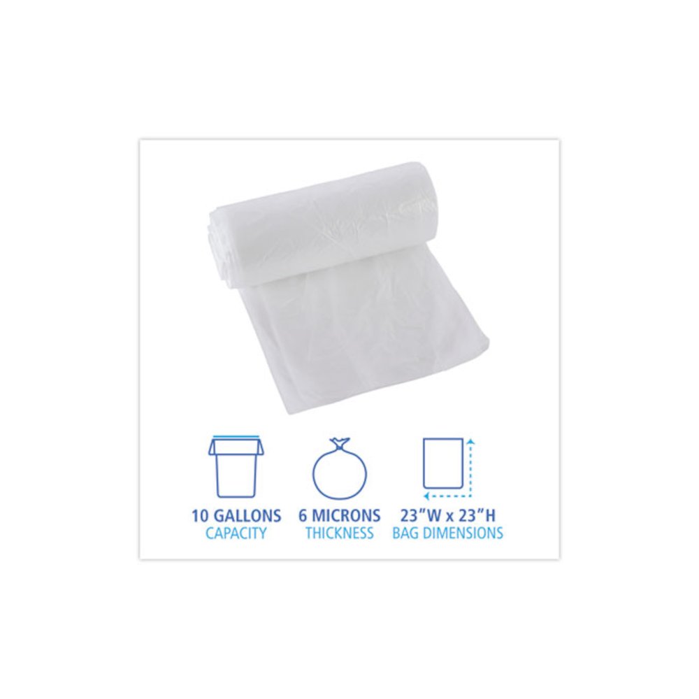 High-Density Can Liners, 10 gal, 6 mic, 24" x 23", Natural, Perforated Roll, 50 Bags/Roll, 20 Rolls/Carton. Picture 2