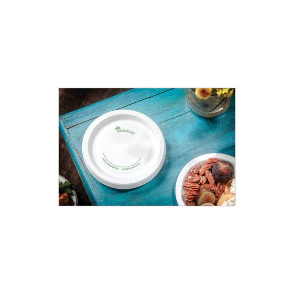 EarthChoice Pressware Compostable Dinnerware, Plate, Paper, 10" dia, White, 300/Carton. Picture 4