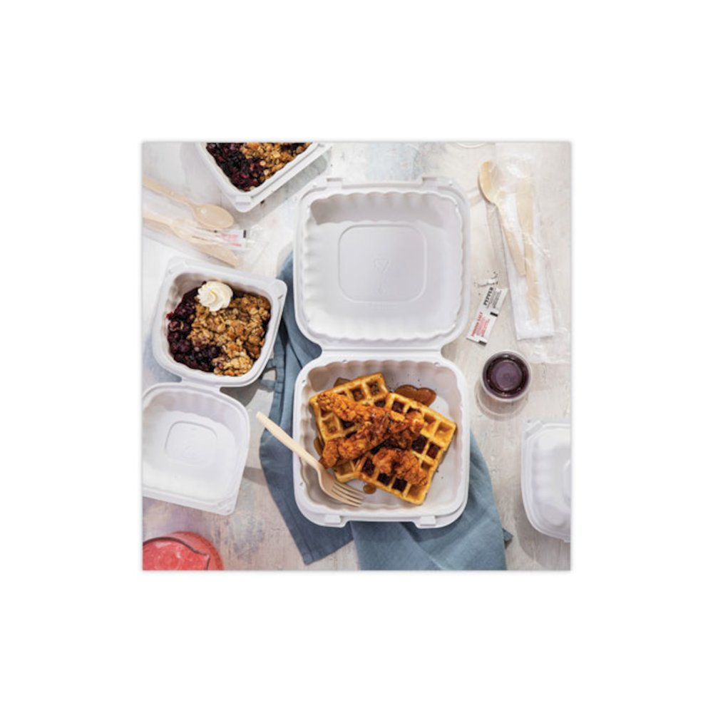 EarthChoice SmartLock Microwavable MFPP Hinged Lid Container, 8.35 x 8.35 x 3.1, White, Plastic, 200/Carton. Picture 7