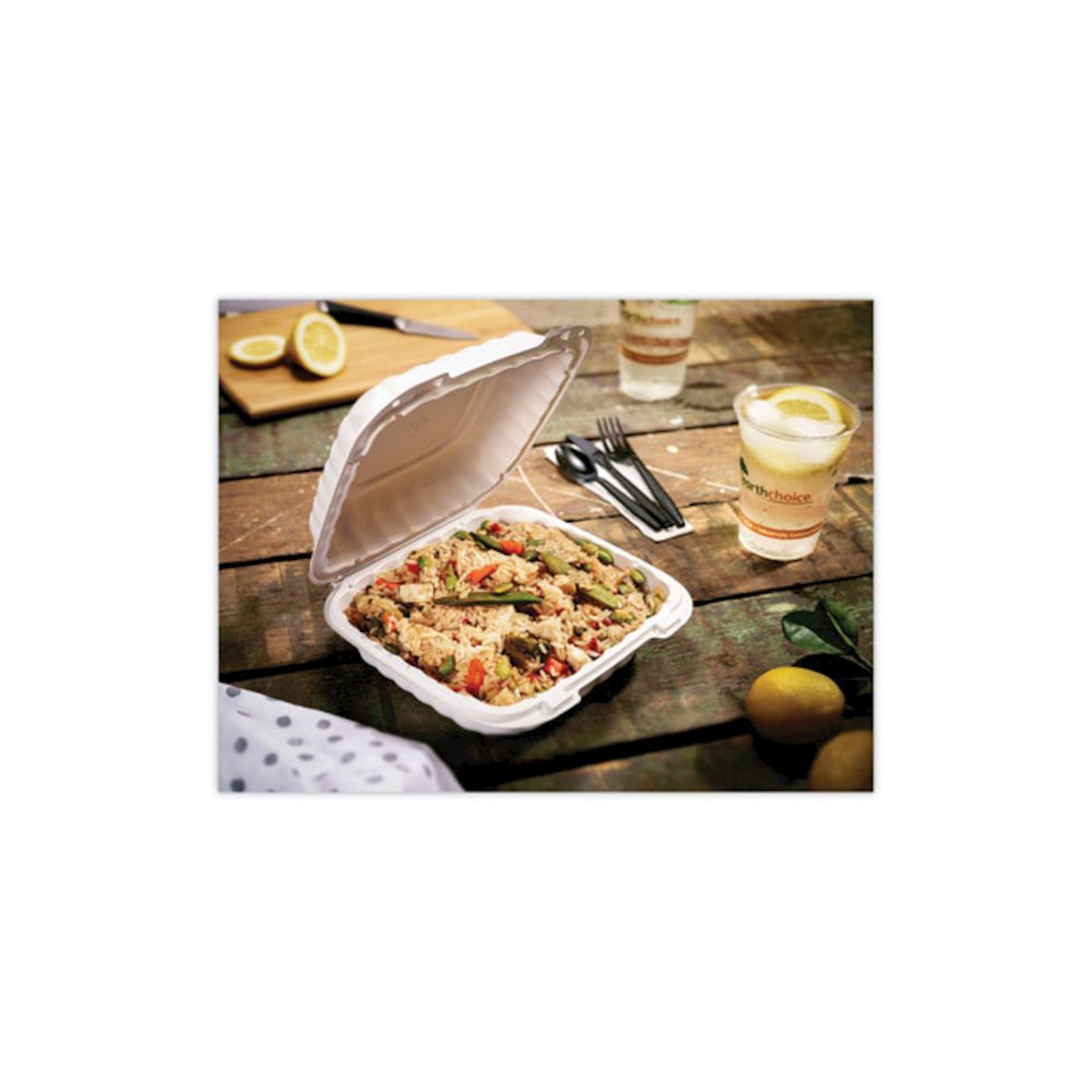 EarthChoice SmartLock Microwavable MFPP Hinged Lid Container, 8.35 x 8.35 x 3.1, White, Plastic, 200/Carton. Picture 11