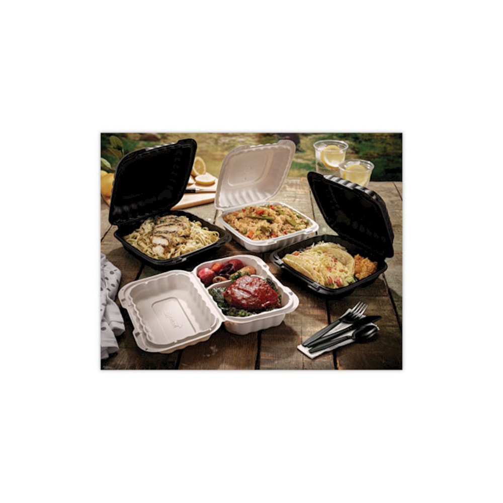 EarthChoice SmartLock Microwavable MFPP Hinged Lid Container, 8.35 x 8.35 x 3.1, White, Plastic, 200/Carton. Picture 3