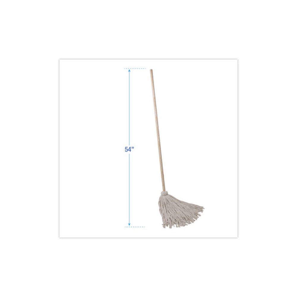 Handle/Deck Mops, #24 White Cotton Head, 54" Natural Wood Handle, 6/Pack. Picture 2