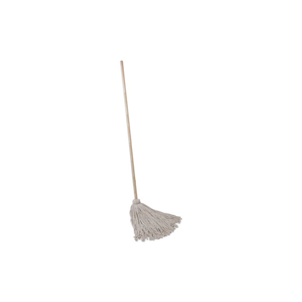 Handle/Deck Mops, #24 White Cotton Head, 54" Natural Wood Handle, 6/Pack. Picture 1
