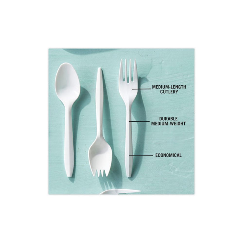 Fieldware Cutlery, Mediumweight Fork, Plastic, White, 1,000/Carton. Picture 8