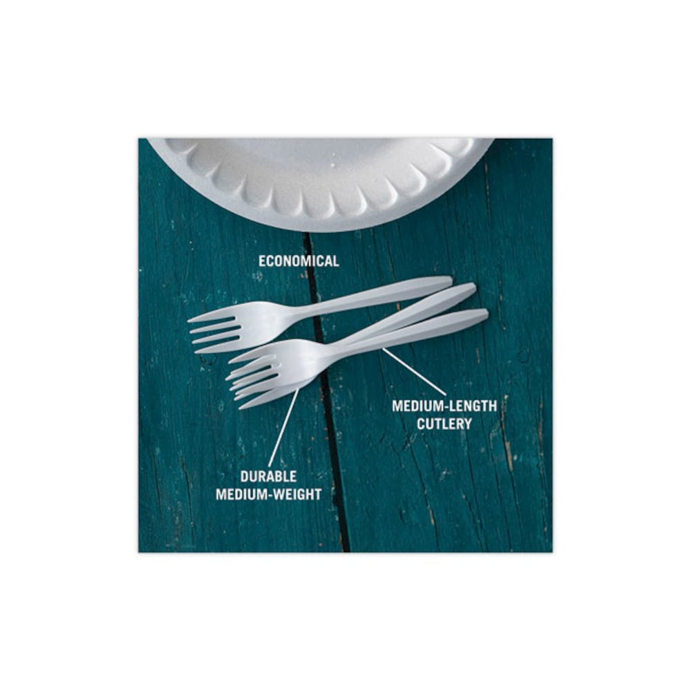 Fieldware Cutlery, Mediumweight Fork, Plastic, White, 1,000/Carton. Picture 9