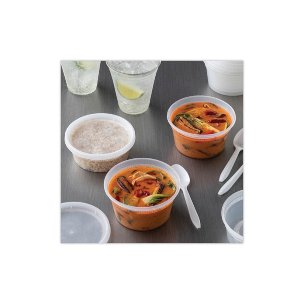 Newspring DELItainer Microwavable Container, 8 oz, 4.7" Diameter x 1.8"h, Clear, Plastic, 240/Carton. Picture 5