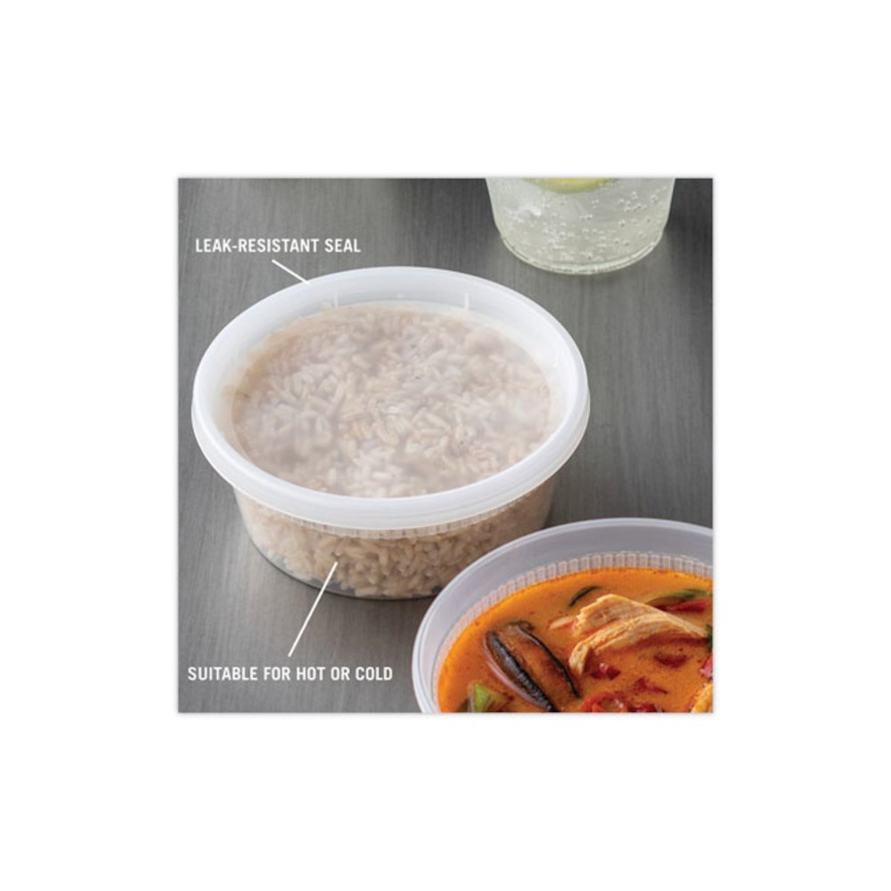Newspring DELItainer Microwavable Container, 8 oz, 4.7" Diameter x 1.8"h, Clear, Plastic, 240/Carton. Picture 6