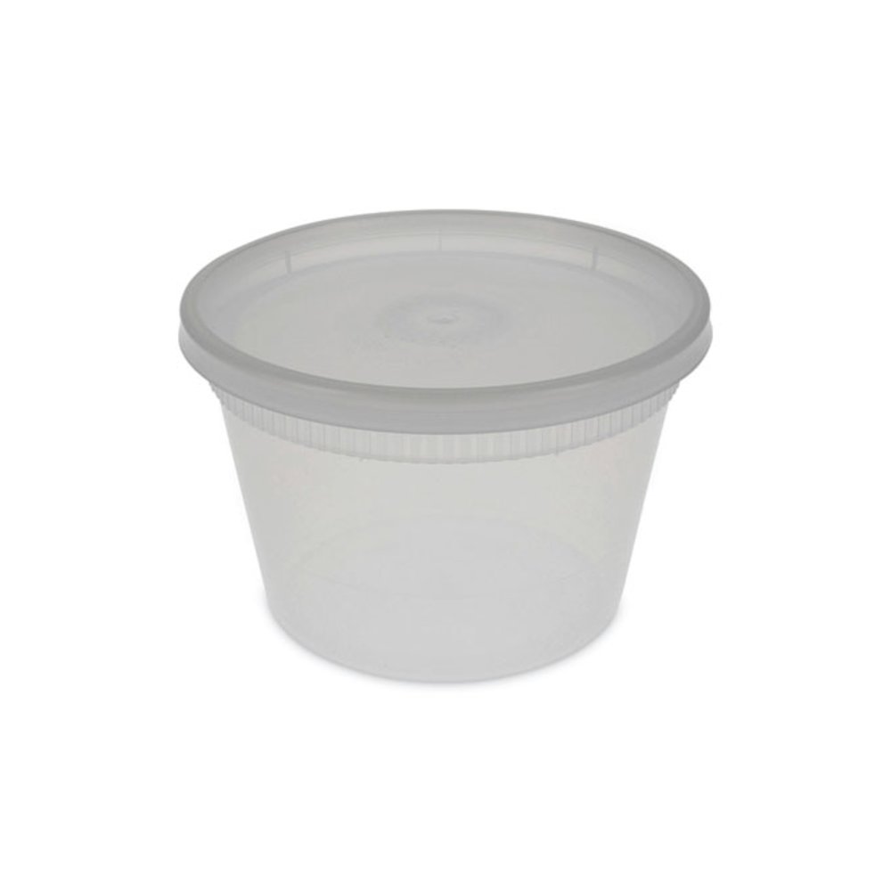 Newspring DELItainer Microwavable Container, 16 oz, 4.7" Diameter x 3.1"h, Clear, Plastic, 240/Carton. Picture 1