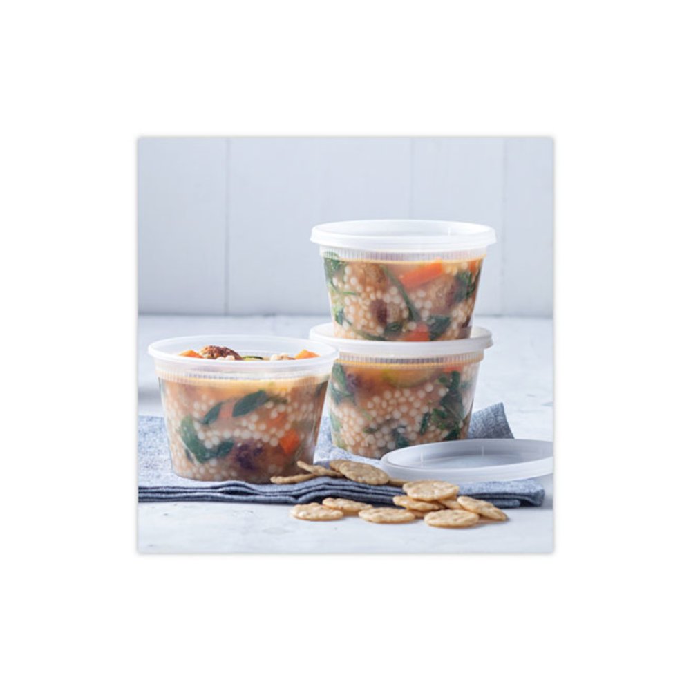 Newspring DELItainer Microwavable Container, 16 oz, 4.7" Diameter x 3.1"h, Clear, Plastic, 240/Carton. Picture 5