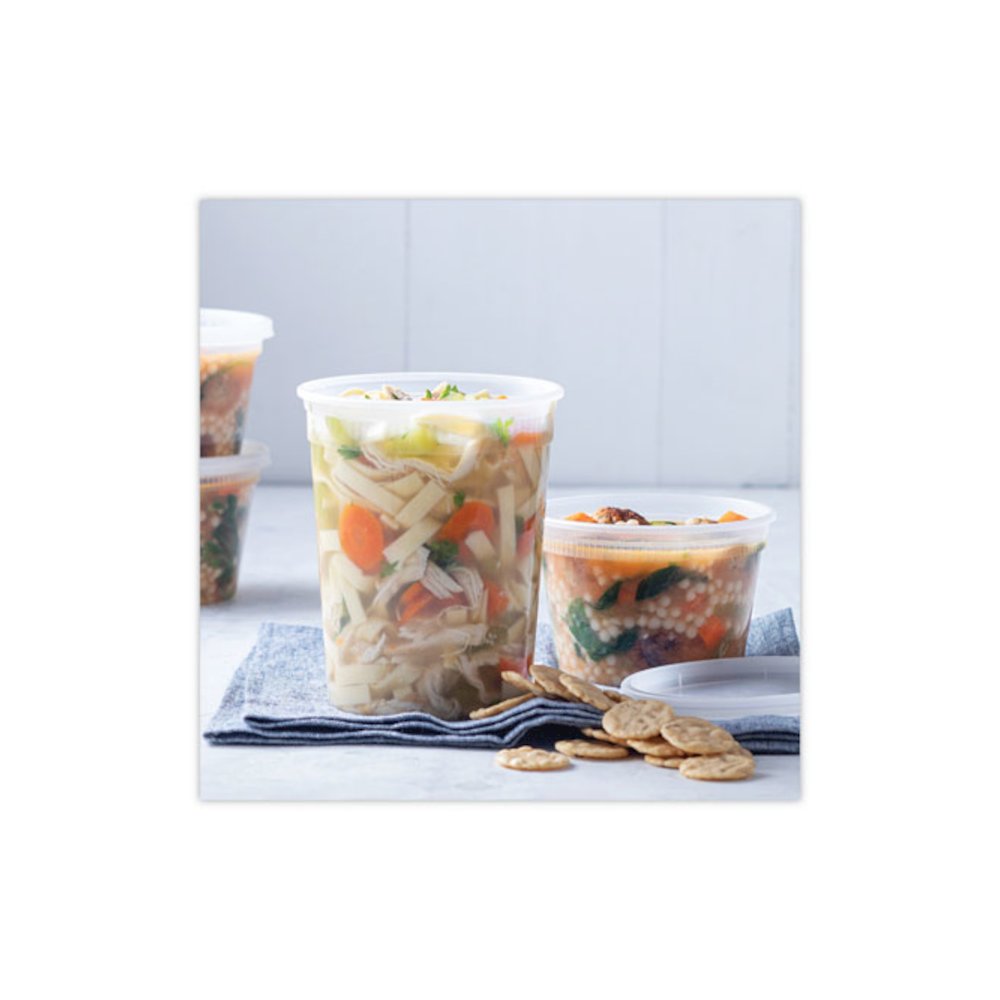 Newspring DELItainer Microwavable Container, 16 oz, 4.7" Diameter x 3.1"h, Clear, Plastic, 240/Carton. Picture 6