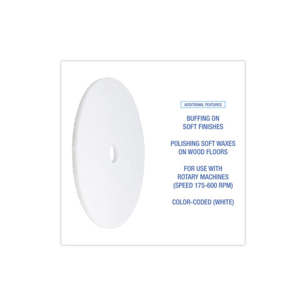 Polishing Floor Pads, 21" Diameter, White, 5/Carton. Picture 4