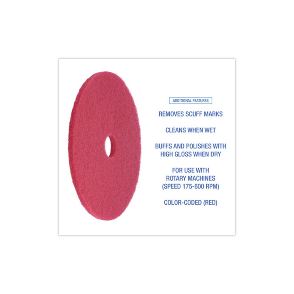 Buffing Floor Pads, 21" Diameter, Red, 5/Carton. Picture 4